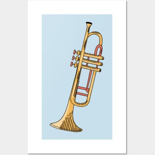 Trumpet Hand Drawn Line Art Musical Instrument Posters and Art